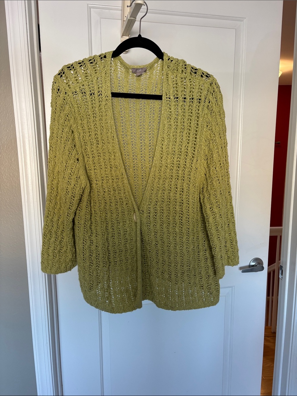 Light Green Open-Knit Women's Cardigan Sweater